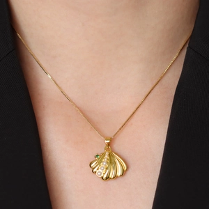 Pendentif Cœur Étoile de Mer Coquille Saint-Jacques Style Marin Océan en Cuivre Plaqué Or Avec Künstliche Perle Zirconium Bijoux Femme