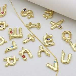 Golden irregular 26 letters initial necklace with colorful enamel evil eye charms set