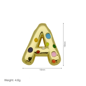 Golden balloon letter A pendant with colorful enamel dots 19mm size on white background
