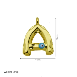 Gold evil eye initial A letter pendant necklace 18mm with blue enamel eye detail