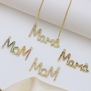 Elegant gold-plated Mama and Mom necklaces with colorful cubic zirconia pavé pendants