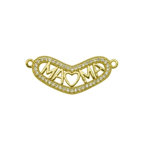 Close-up of heart-shaped MAMA connector with cubic zirconia and gold plating detail