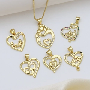 Elegant gold MAMA heart pendant necklaces with crystals and family designs for Mother's Day