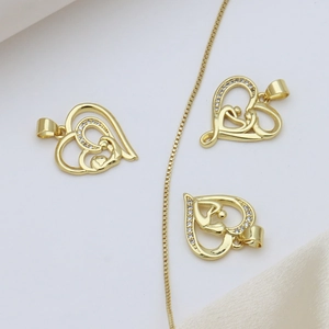 Elegant gold MAMA heart pendant necklace with shimmering zircon stones for Mother's Day