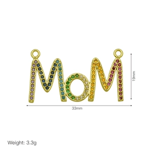 Technical drawing of rainbow MOM pendant with 33mm width and 19mm height measurements