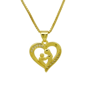 Elegant gold mother and child heart necklace with sparkling zircon and mama jewelry design