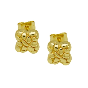 Orecchini a perno a fiore a quattro petali placcati oro 18 carati con texture a pepite