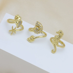 Bagues réglables plaquées or 18 carats thème océan avec motifs étoile de mer et hippocampe