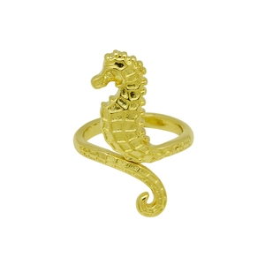 Bague hippocampe plaquée or 18 carats avec texture d'écailles détaillée
