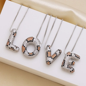Hip Hop Bubble Letter Pendant Only For Women Python Pattern Zirconia Inlaid Brass Alphabet Name Pendant Jewelry Gift