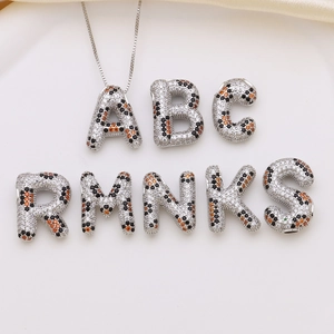 Balloon bubble letter necklace with python pattern zircon pendants and silver chain link