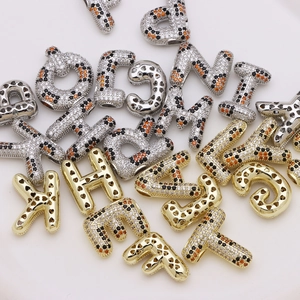 Balloon bubble alphabet pendant with colorful zircon stones and python pattern