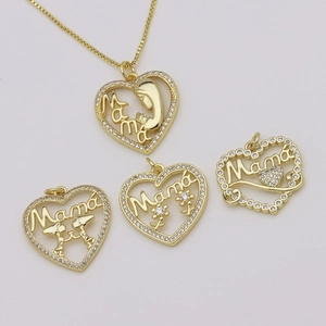 Golden MAMA heart pendant necklace set with sparkling zirconia for Mother's Day gift