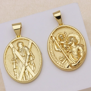 Vintage 18k vergoldeter St. Christopher Münzanhänger mit geprägter 3D-Struktur für Damen