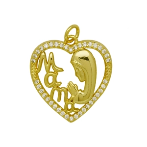 Gold plated MAMA heart pendant necklace with zircon inlay for Mother's Day gift