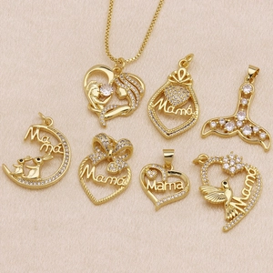 Elegant Gold Plated Copper Zirconia Mother Child Heart Mama Pendant Only Without Chain For Mother Day Jewelry Gift