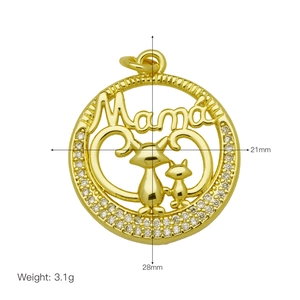 Detailed macro view of Mama heart pendant with cat silhouette and white zircon inlay