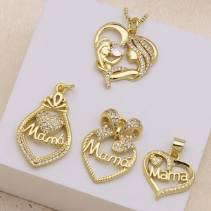 Elegant 18k gold plated mama pendant necklace with sparkling white cubic zirconia