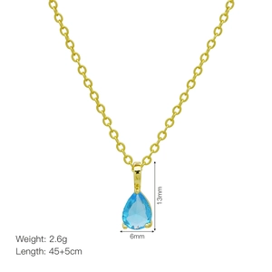 18k vergoldete Halskette mit birnenförmigem blauem Geburtsstein und feiner O-Kette