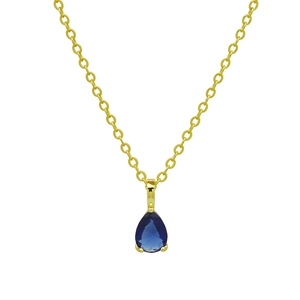 Detailansicht eines blauen Zirkonia-Anhängers mit 18k vergoldeter Gliederkette