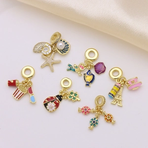 Gold Plated Copper Enamel Charms For Bracelet DIY Jewelry Making Starfish Sea Snail Eiffel Tower Popcorn Pendants For Women