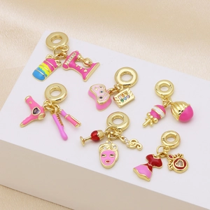 Gold Plated Copper Enamel DIY Pendants For Women Princess Dress Wine Glass Hair Dryer Charms Without Chain Jewelry