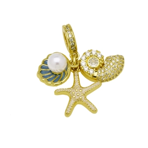 Marine ocean charm with starfish shell and blue shell for DIY charm bracelet