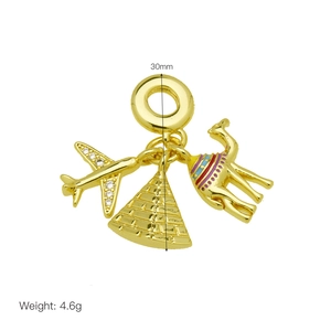 Detailed 30mm gold pyramid camel airplane charm with colorful enamel and cubic zirconia