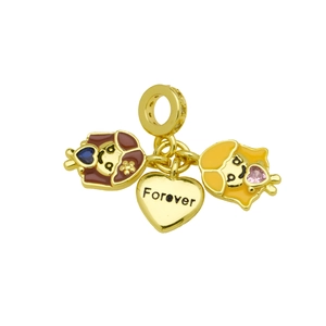 Detail of golden forever heart charm with colorful enamel cartoon girl pendants