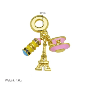Detail showing 31mm height and 4.6g weight of enamel Eiffel Tower charm pendant