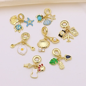 Gold Plated Copper Enamel Marine Travel Dangle Charms For DIY Bracelet Necklace Starfish Turtle Camera Pendants
