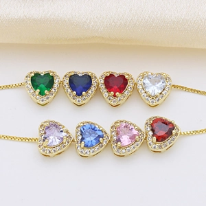 Pendenti a cuore placcati oro 18k con zirconi colorati a forma di cuore per collane