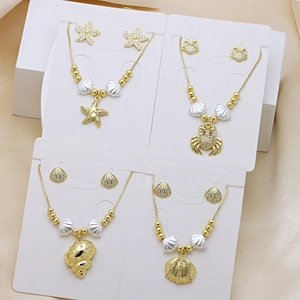 Collana Orecchini Combinazione in Rame Squalo Granchio Stella Marina Per Donna Smalto Strass Perla Artificiale Gioielli