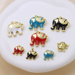Kleurrijke emaille olifant bedelhangers met 18k goudlaag en fonkelende strass