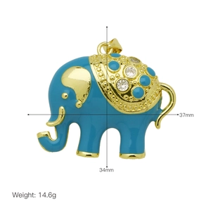 Gedetailleerde afmetingen van blauwe emaille olifant hanger met 34mm hoogte