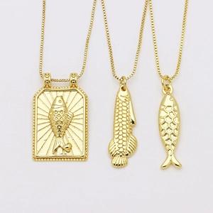 Three unique 18K gold plated arowana fish pendant necklaces set for women jewelry