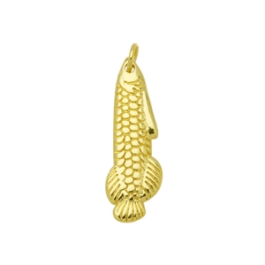 Minimalist 18K gold plated arowana fish pendant with detailed scale textures on white background