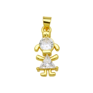 Detail eines 18K Gold-Mädchenanhängers mit klaren runden und dreieckigen Zirkonias