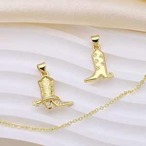 Pendenti a forma di stivale placcati oro 18K con zirconi per collane eleganti da donna