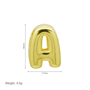 Golden balloon style letter A charm for DIY bracelets with 16mm height and 4.5g weight