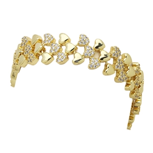 Elegante pulsera de eslabones de corazón dorado con metal pulido y circonitas