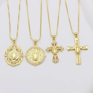 Gold-plated religious necklaces with Virgin Mary pendants and cubic zirconia accents