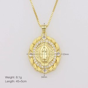 Detailed size specifications for Virgin Mary oval pendant with zircon borders
