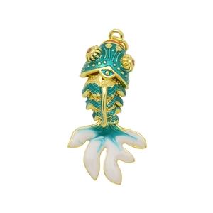 Colgante de pez dorado en esmalte turquesa con chapado en oro de 18 quilates y escamas