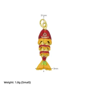 Detail view of colorful koi fish pendant with size labels measuring 31mm in height