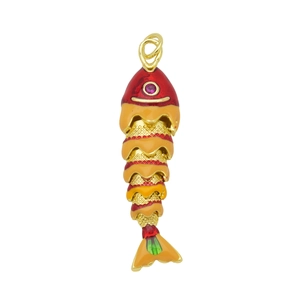 Pendentif carpe koi coloré en émail avec écailles articulées et œil en pierre violette