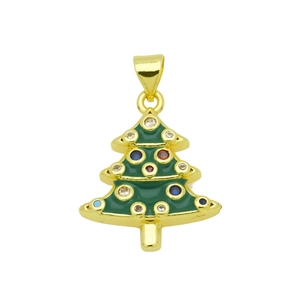 Dettaglio del ciondolo albero di Natale in oro 18K con smalto verde e zirconi colorati