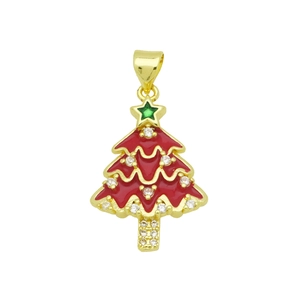 Ciondolo albero di Natale placcato oro 18K con smalto rosso e zirconi luminosi