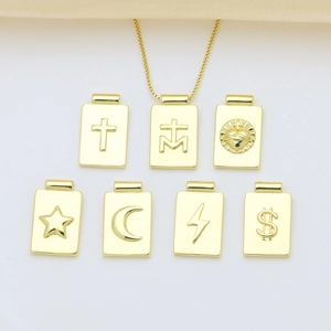 Pendentif Seul en Cuivre Plaqué Or 18K Sans Chaîne Étoile Lune Éclair Croix Signe Dollar Accessoires Bijoux Religieux pour Femme Homme