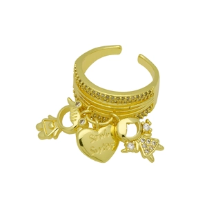 Soul Sister open ring met hartvormige hanger en zirkonia meisjesbedels in goud